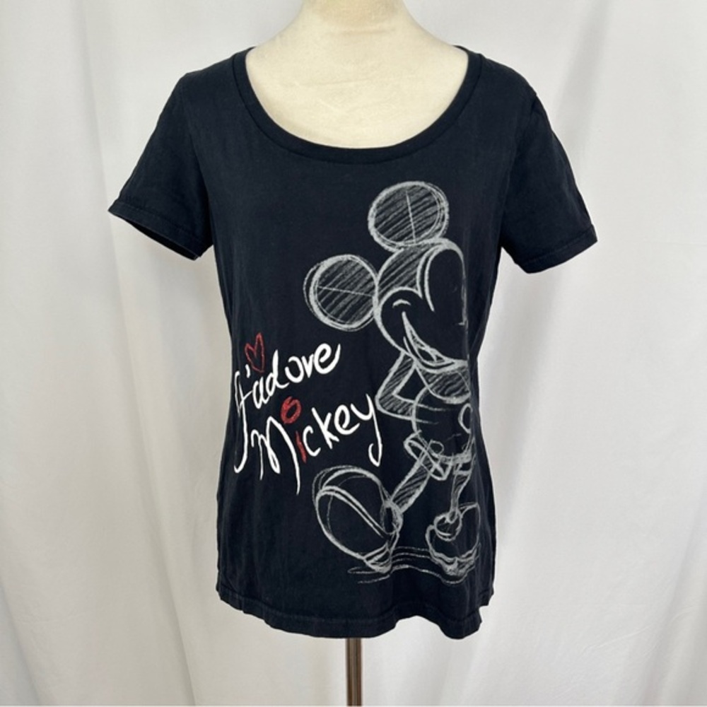 Disney Store Mickey Mouse J'adore Mickey Tshirt Womens Large Scoop Neck